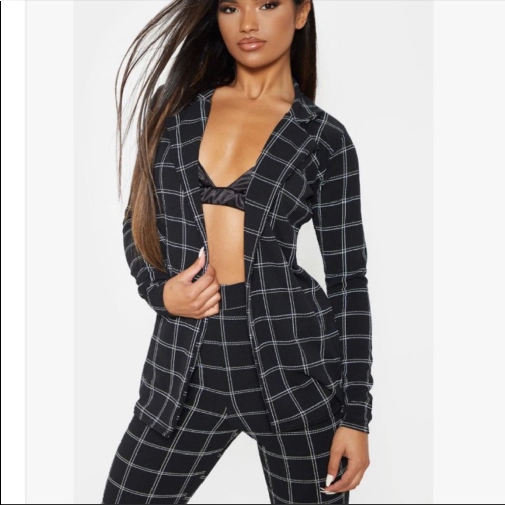 Pretty little thing blazer (black and white and tan plaid)